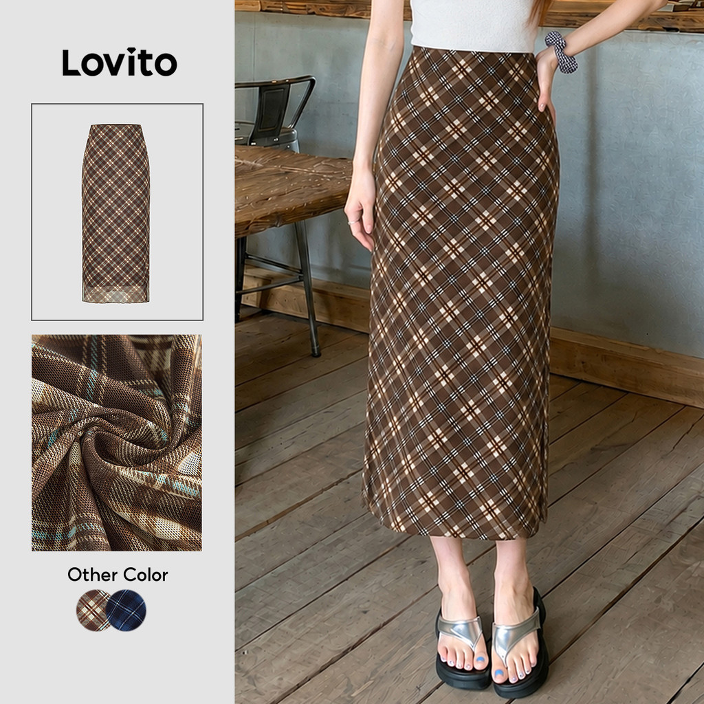 Lovito Phong cách thường ngày Váy Preppy Váy xẻ hai lớp kẻ sọc dành cho nữ L58AD073 (Nhiều màu)