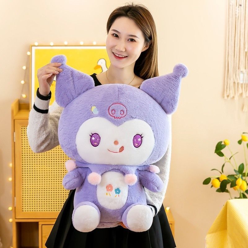 (Hỏa Tốc) Gấu Bông Kuromi Tím Bụng Thêu Hoa - Thú Nhồi Bông Nhân Vật Hoạt Hình Kuromi Cao Cấp Gấu Bô