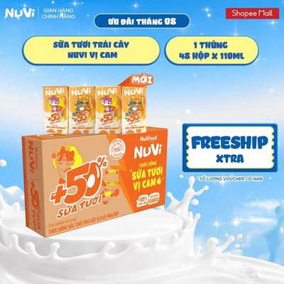 Thùng 48 Hộp Thức Uống Sữa Tươi Trái Cây NuVi Vị Cam 110ml