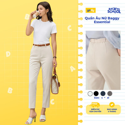 Quần âu nữ Yody cạp phối chun lưng, dáng baggy, quần straight essential ít nhăn TRA WOTR26A011