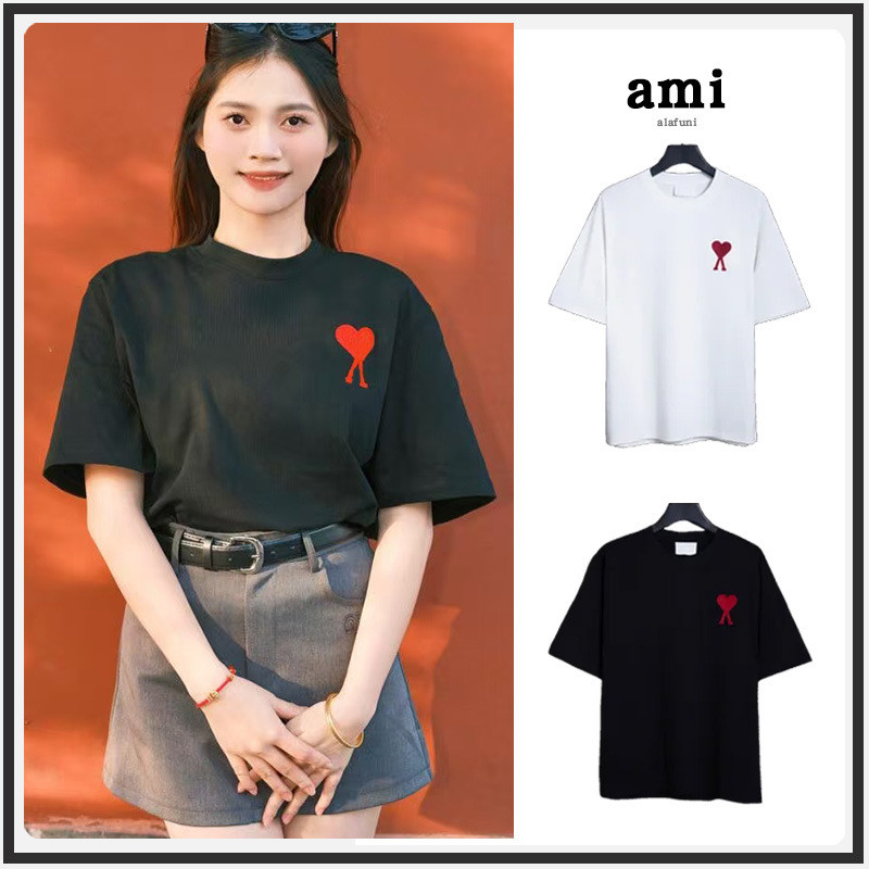 Classic pure cotton short-sleeve shirt with embroidery, suitable for both men and women as a couple'