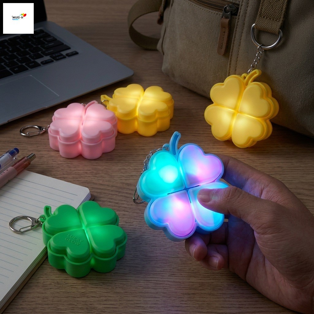 Light-up Heart Lucky Four-Leafs Click Đồ chơi giảm căng thẳng – Túi đồ chơi sáng tạo Charm / Móc khó