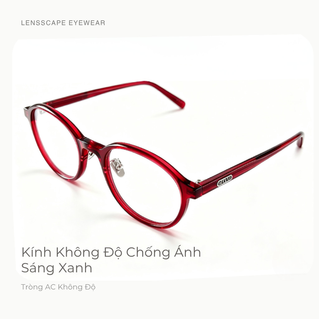 Kính Giả Cận Chống Ánh Sáng Xanh Gọng Tròn Vintage Tròng AC Không Độ Gọng Acetate Nam Nữ