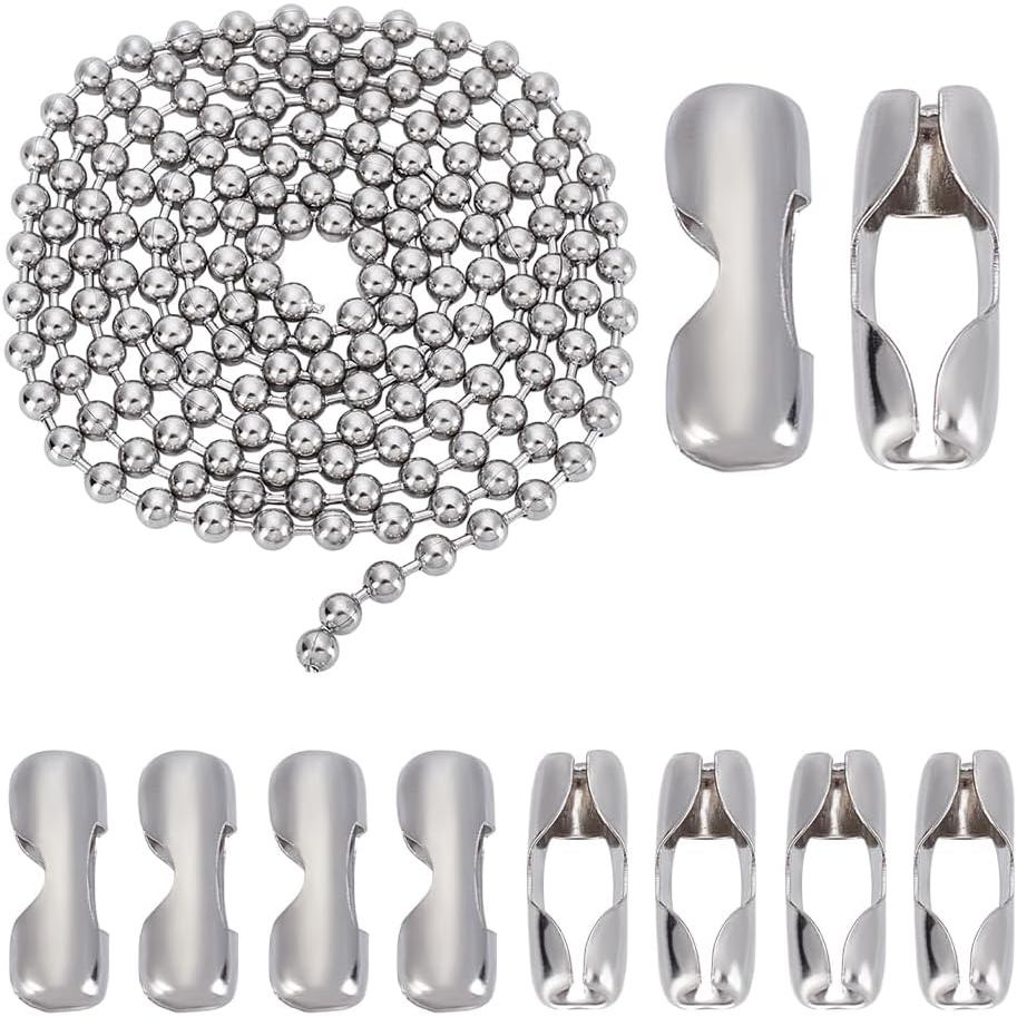 AHANDMAKER Dây xích bi thép không gỉ 6.56 feet 8mm kèm 10 đầu nối phù hợp, Dây xích hình con lăn màu