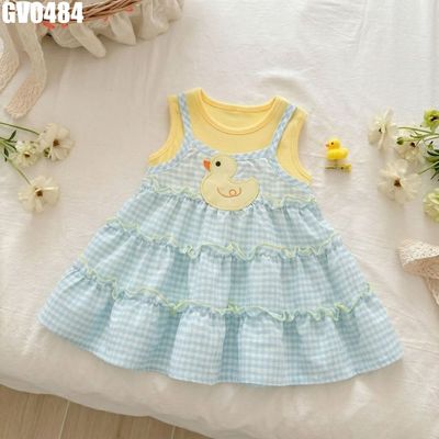 Váy Bé Gái Giả Yếm Kẻ Caro Xếp Tầng Họa Tiết Hoạt Hình Dễ Thương MINTSCLOSET GV0484