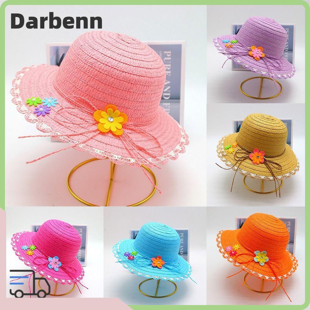 Mũ Rơm DARBEMY, Mũ Chống Nắng Trang Trí Hoa 3-7Year, Mũ Xô Viền Rộng Handmade Ngọt Ngào Mùa Hè