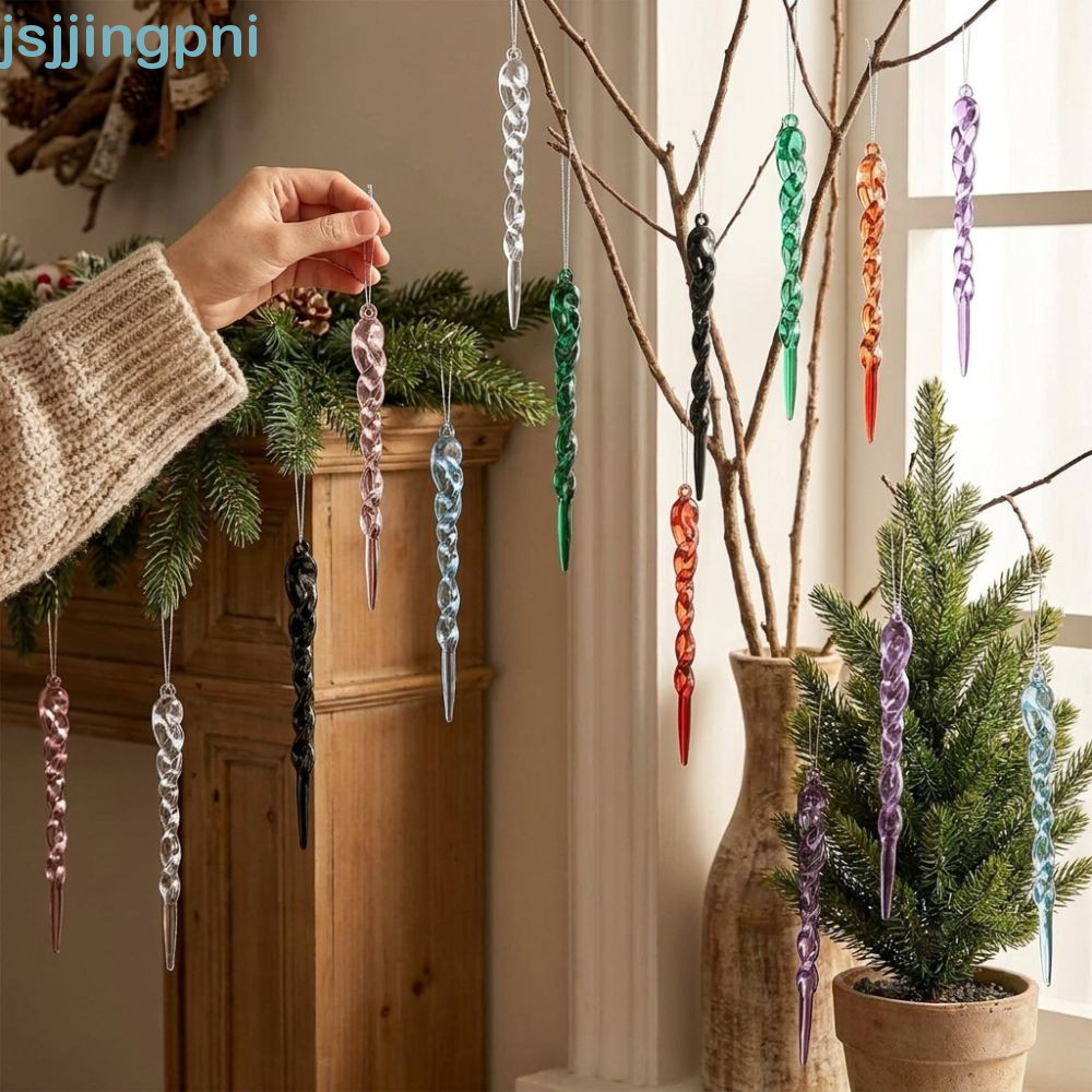 JSJJING 12 Mặt dây chuyền Icicle Giáng sinh, Đồ trang trí Icicle cây thông Noel mô phỏng trong suốt,