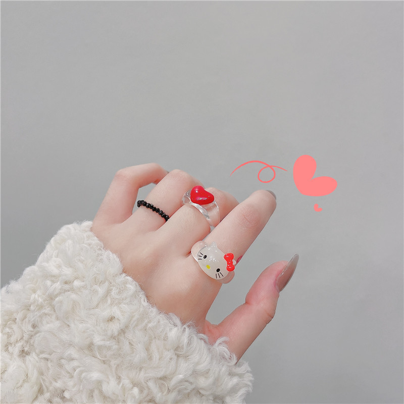 Hàn Quốc Hàn Quốc Thiết Kế Chỉ Số Nhẫn Ngón Tay Cô Gái Dễ Thương Hoạt Hình Mèo Kitty Nhẫn Nhựa Kitty
