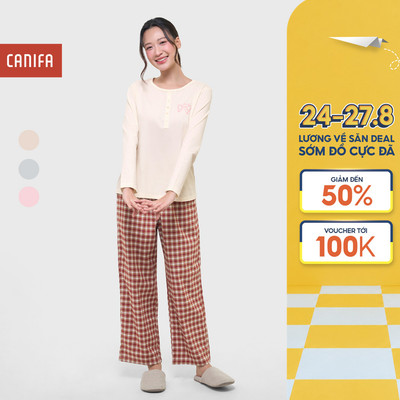 Bộ quần áo nữ CANIFA set thu đông dài tay có hình in 6LS25W003