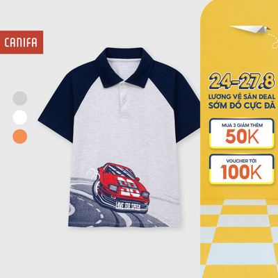 Áo Polo bé trai cộc tay CANIFA phối màu in họa tiết thể thao 2TP26S006