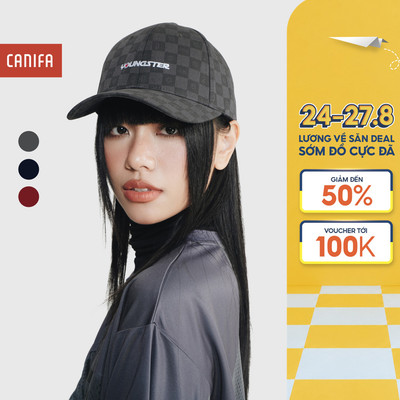 Mũ unisex người lớn CANIFA họa tiết kẻ caro thêu chữ 5AA25W003