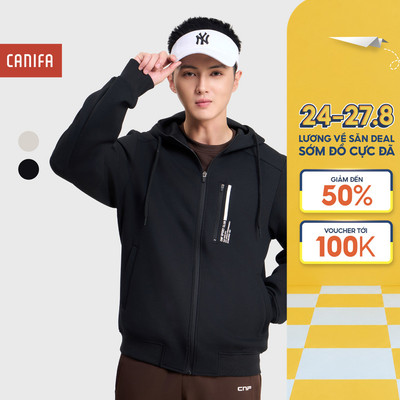 Áo khoác active nam CANIFA chất liệu nỉ interlock dáng thể thao có mũ 8OT25W022
