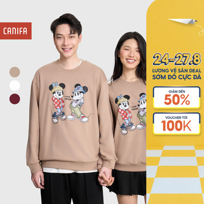 Áo nỉ unisex người lớn CANIFA dài tay cổ tròn in hình Mickey 5TW25W005