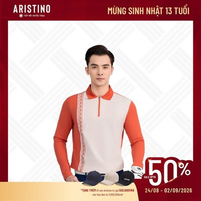 ARISTINO GOLF Áo polo nam dài tay màu cam tay dài dáng tech golf chuẩn golfer ALPG760Z