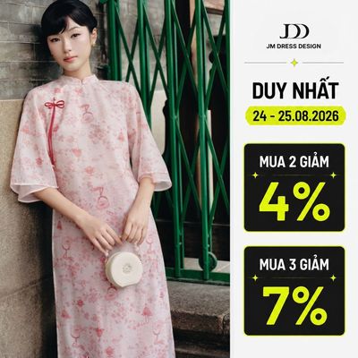 Áo Dài Thanh Vũ. Áo Dài Dáng Suông Tay Lỡ Hai Tà In Hoa Thanh Lịch 2M01.2509. Áo Dài Cách Tân Nữ Hiện Đại Sang Trọng JM