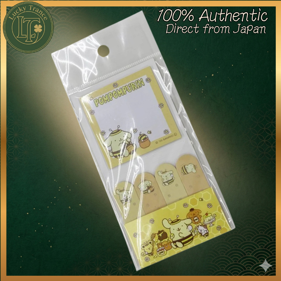 DAISO Pompompurin Sticky Note Set 75 Notes 60 Slim Tabs + 15 Square Notes Character Stationery