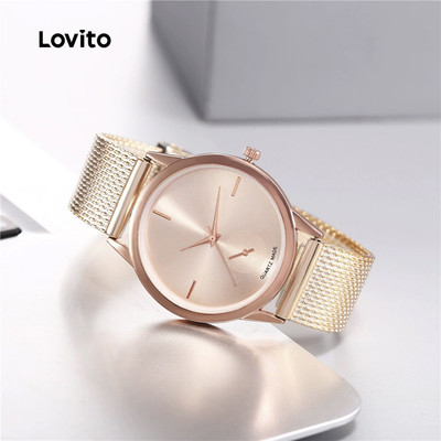 Đồng hồ quartz Lovito phong cách thường ngày bằng kim loại màu champagne LFA117095