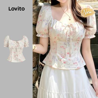 (New Arrival) Lovito Áo Blouse Boho buộc phía trước phong cách giản dị mùa xuân/hè cho nữ L200AD088