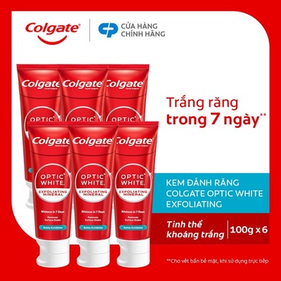 Bộ 6 Kem Đánh Răng Colgate trắng răng Optic White trắng trong 7 ngày từ tinh thể khoáng trắng 100g