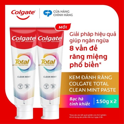 Bộ 2 Kem đánh răng Colgate Total sạch sâu bảo vệ, ngăn ngừa 8 vấn đề răng miệng 150g/ tuýp