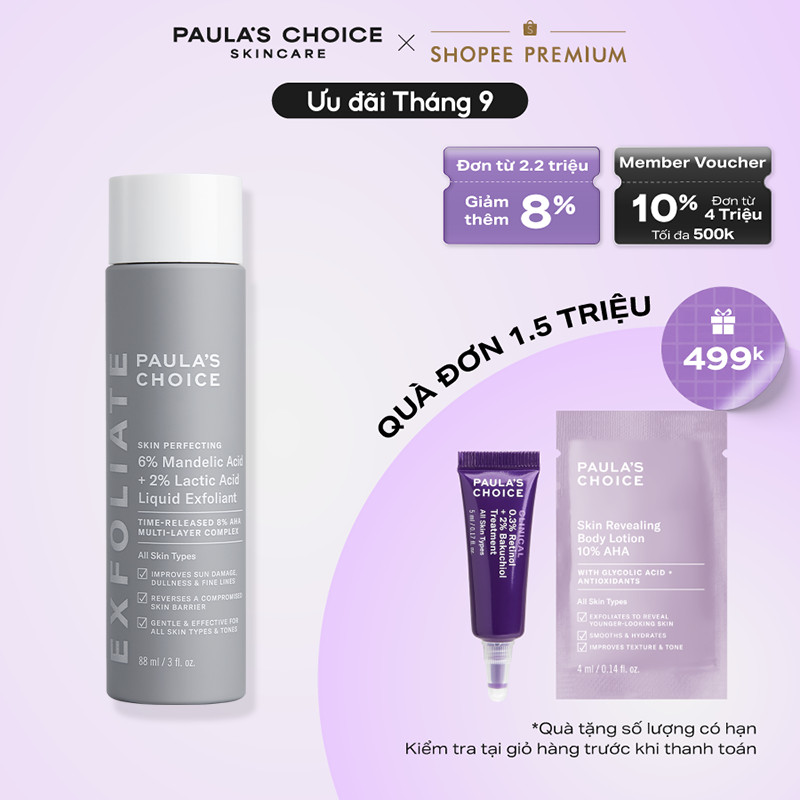 Dung dịch loại bỏ tế bào chết Paula's Choice 8% AHA (6% Mandelic Acid+ 2% Lactic Acid) Liquid Exfoli