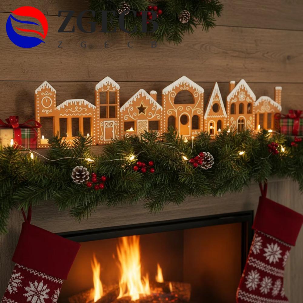 ZGECB Gingerbread House Set Trang trí bàn làm việc, với dây ánh sáng tuyết phong cảnh Giáng sinh Gin