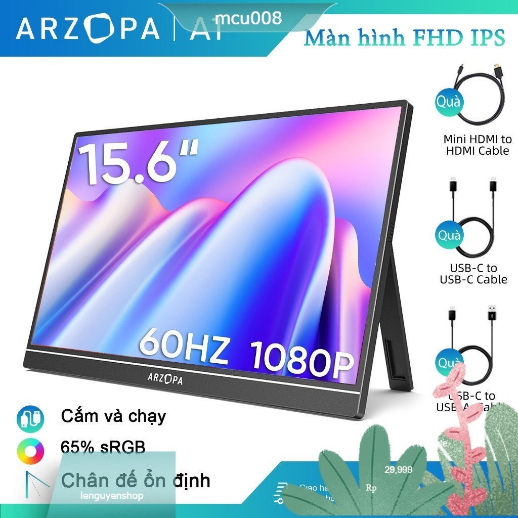 Màn hình di động ARZOPA A1 GAMUT- 15,6'' FHD 1080P - Màn hình máy tính xách tay siêu mỏng di động có