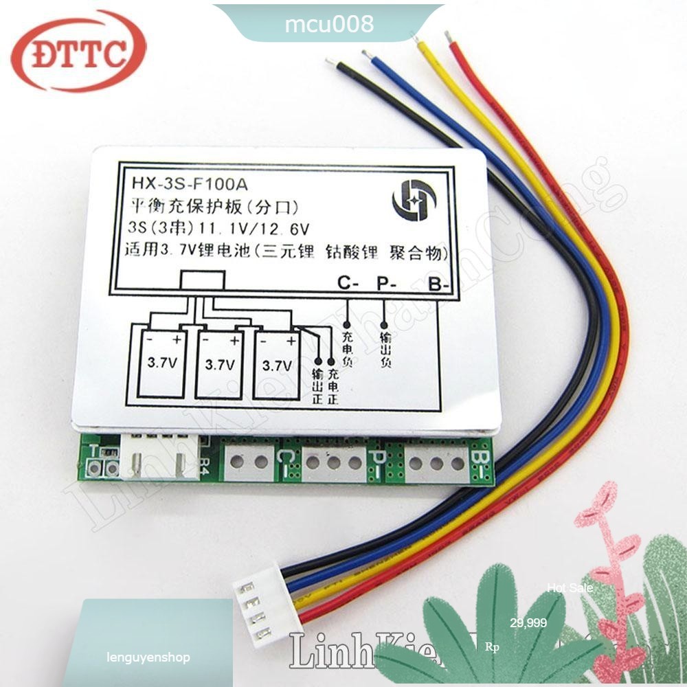 Mạch Bảo Vệ Pin 18650 BMS 3S 100A HX-3S-F100A Hệ 3 Cell Nối Tiếp