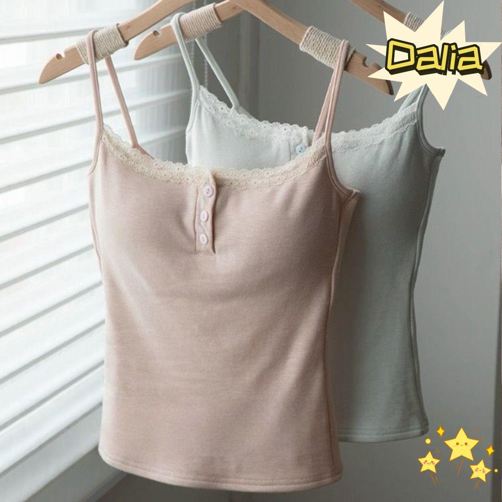 Áo hai dây ren DALIA, Áo Crop Top màu trơn thoáng khí, Quần lót Cotton viền ren có miếng đệm ngực