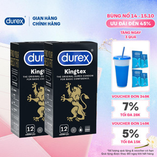 Bộ 2 hộp bao cao su Durex Kingtex bôi trơn, ôm sát size 49mm, 12 bao/hộp