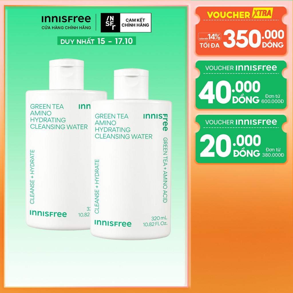 Bộ 2 Nước tẩy trang dưỡng ẩm Innisfree Green Tea Amino Cleansing Water 320ml