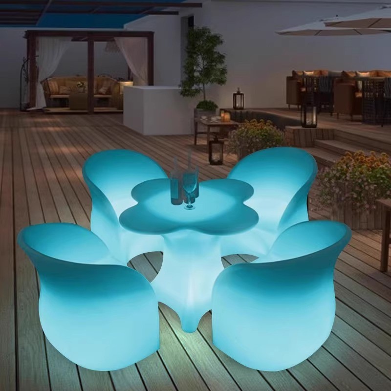 LED Outdoor Bar Modern Simple Sofa Hotel Furniture Custom Plum Blossom Dining Table and Chairs Resta