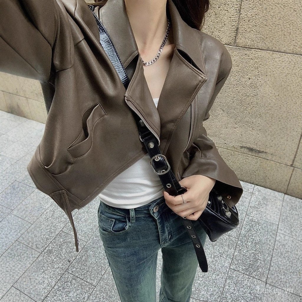 25Elegant Leather Jacket for Women New Loose Motorcycle Style PU Leather Jacket
