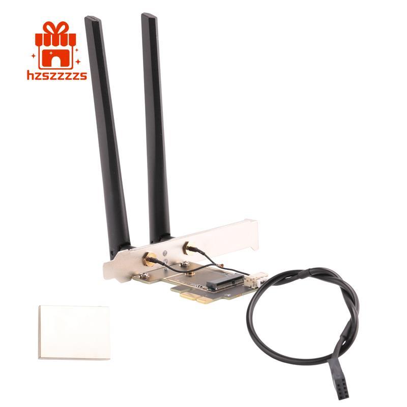 Bộ chuyển đổi thẻ không dây NGFF M2 sang PCI-E Pcie để bàn với 2 ăng-ten AC cho AX200 9260AC 8265NGW