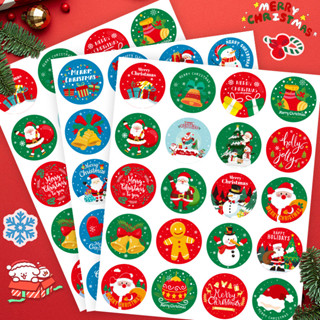   8077  50 sticker miếng dán giáng sinh hình tròn tem niêm phong bao bì quà tặng,ông già noel 