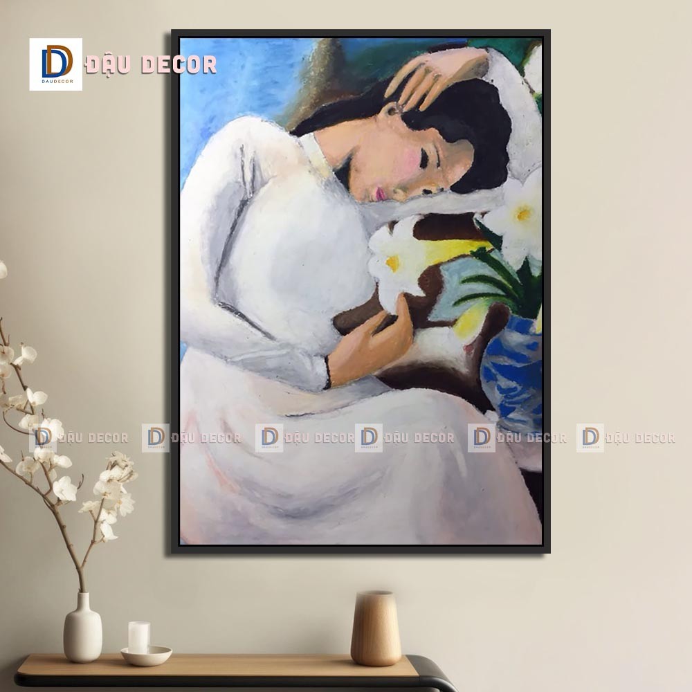 Đậu Decor Tranh  nhà cửa Phòng ngủ, phòng khách, Tranh thiếu nữ Sơn Dầu Tác giả Việt.