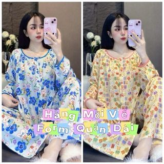  KA169  Hàng Mới Về - Đồ Bộ Tole Lanh Nữ Áo Cổ Tròn Phối Viền Tay Dài Cài Nút Quần Dài Chất Tole Mát Mịn 