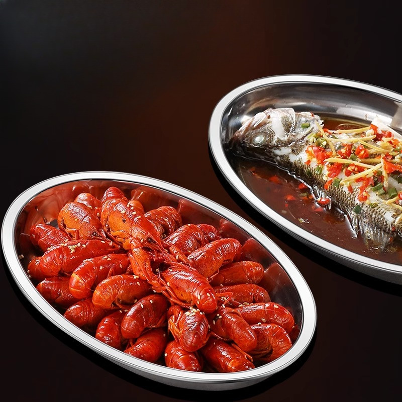 316L Thép Không Gỉ Đĩa Ăn Hình Bầu Dục Hấp Cá Tấm Hộ Gia Đình Chịu Nhiệt Độ Cao Cá Hấp Đĩa Đặc Biệt 