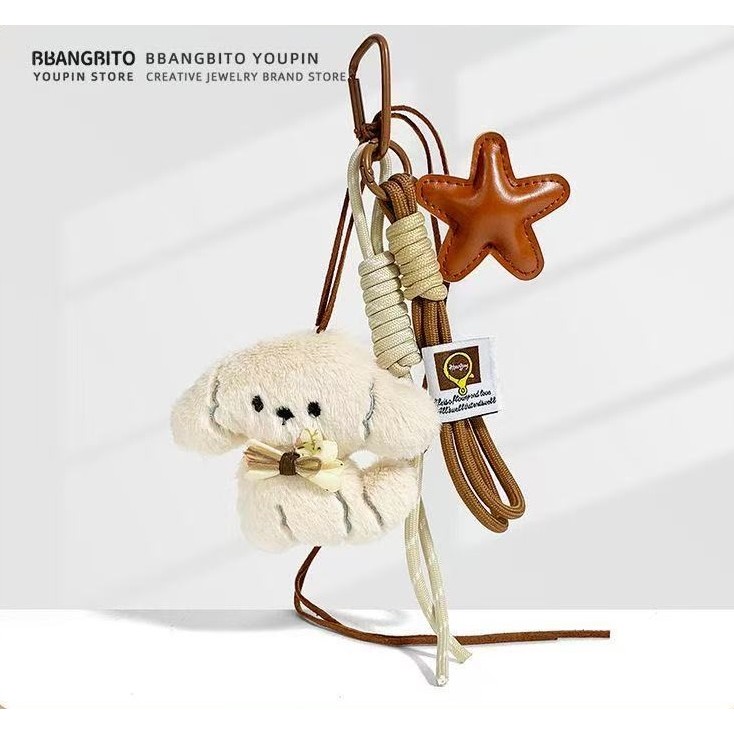 Móc Khoá Chó Con Bichon Frise Nhồi Bông Dễ Thương Cho Túi Xách/Balo