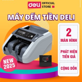 Máy Đếm Tiền Cao Cấp Deli, Máy Phát Hiện Tiền Giả 4 Chức Năng, Bao Gồm 2 Màn Hình Cộng Dồn Soi Tiền Giả