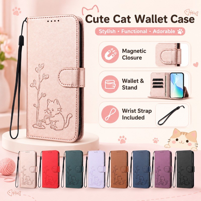 Ốp Ví Mèo Dễ Thương Cho Realme GT 8 7 Pro Racing 6 6T Neo P4 Power P3 Ultra Pro P1 Khe Cắm Thẻ Giá Đ