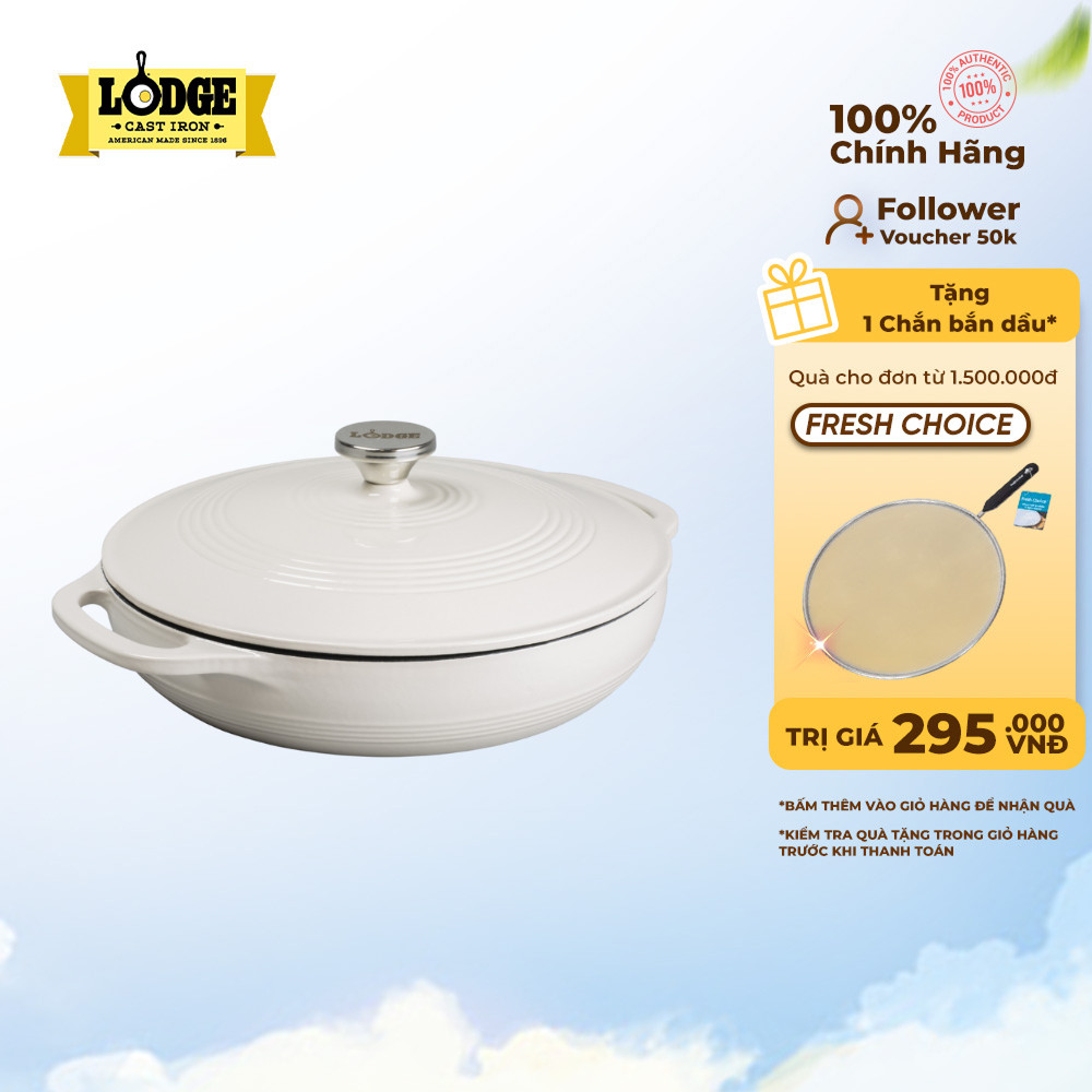 Lodge - Nồi gang phủ men màu trắng - 3.4L