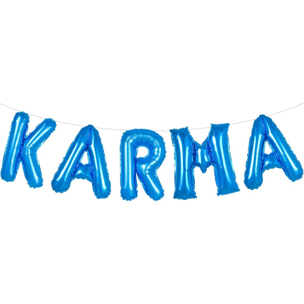 Bóng bay KARMA màu xanh để trang trí tiệc Jersey Shore, Bóng bay chữ KARMA 16 inch Biểu ngữ KARMA lớ