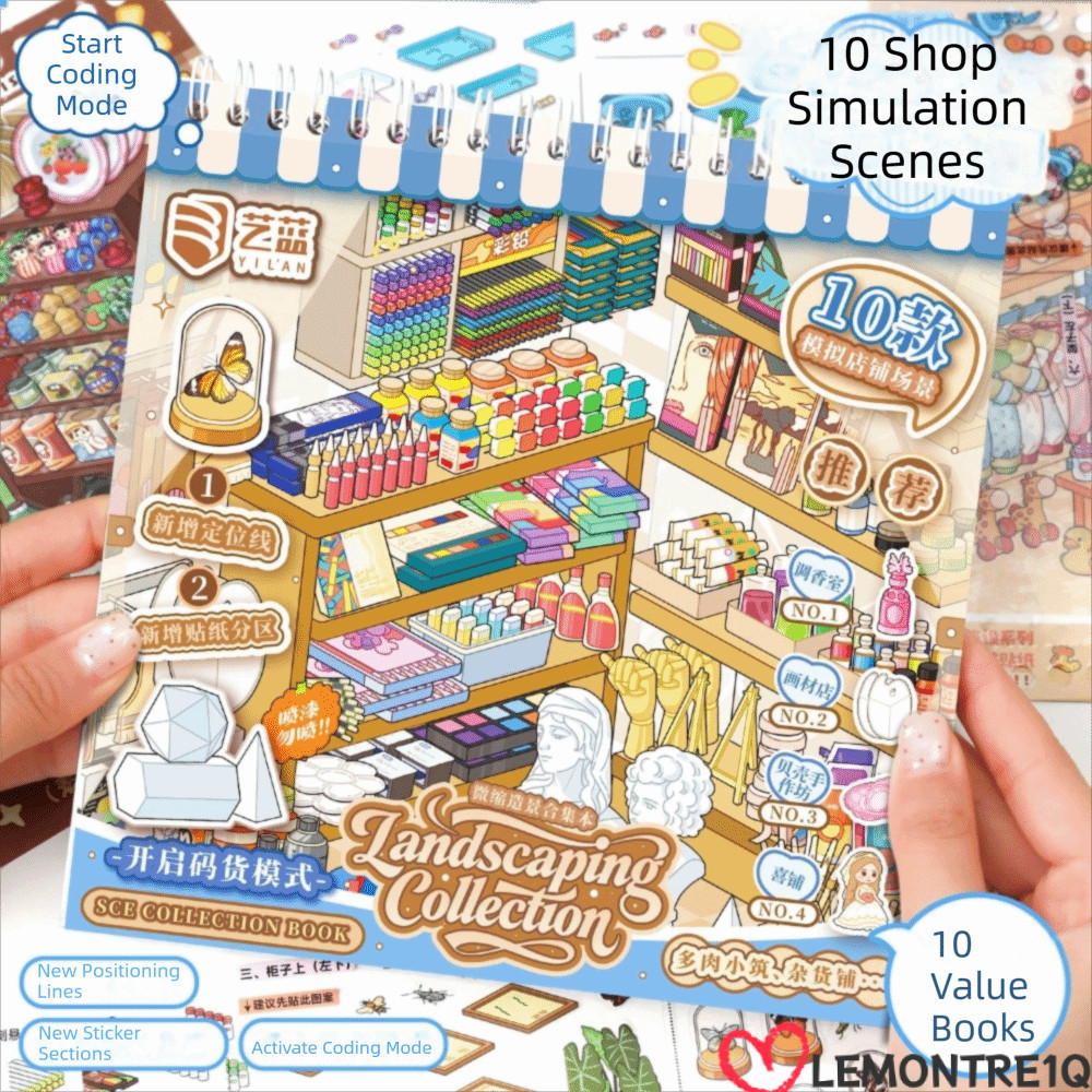 LEMONTREE Sticker Book, Store Series 30 Tờ Mini Scene Sticker, Sáng Tạo PET Die-cut Minh Họa Tinh Tế