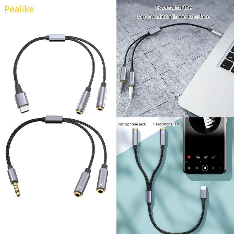 Pealike Tai Nghe Mic Splitter Adapter 3 5mm USB C Cáp Nối Dài 3 5mm Nam Đến Đôi 3 5mm Dây Nữ Cho Chơ