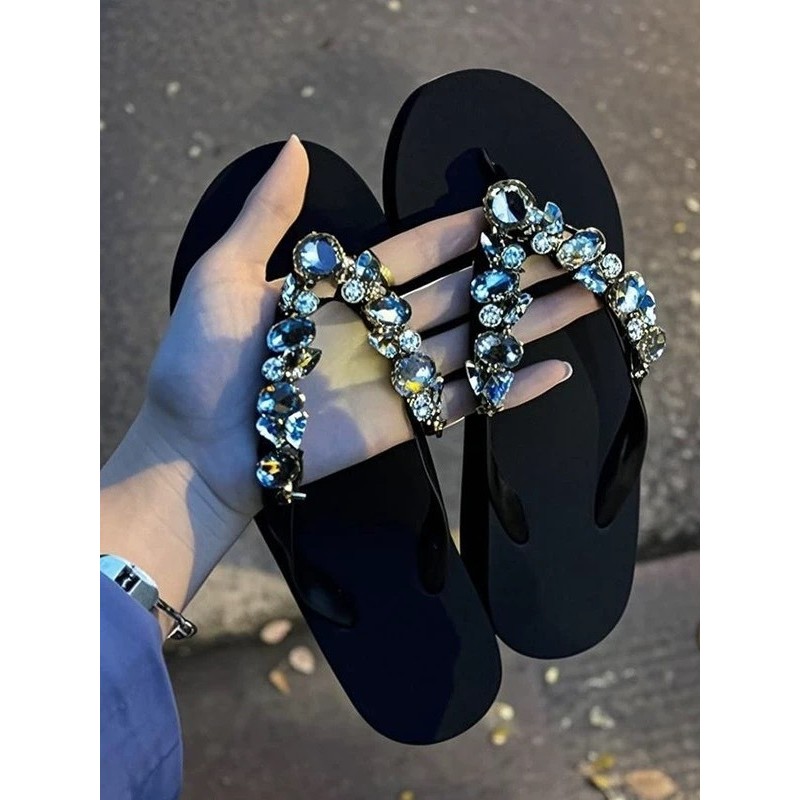 Influencer Kim Cương Giả Flip-Flops Nữ Mặc Bên Ngoài Flip-Flops Flip-Flops Seaside Heighten