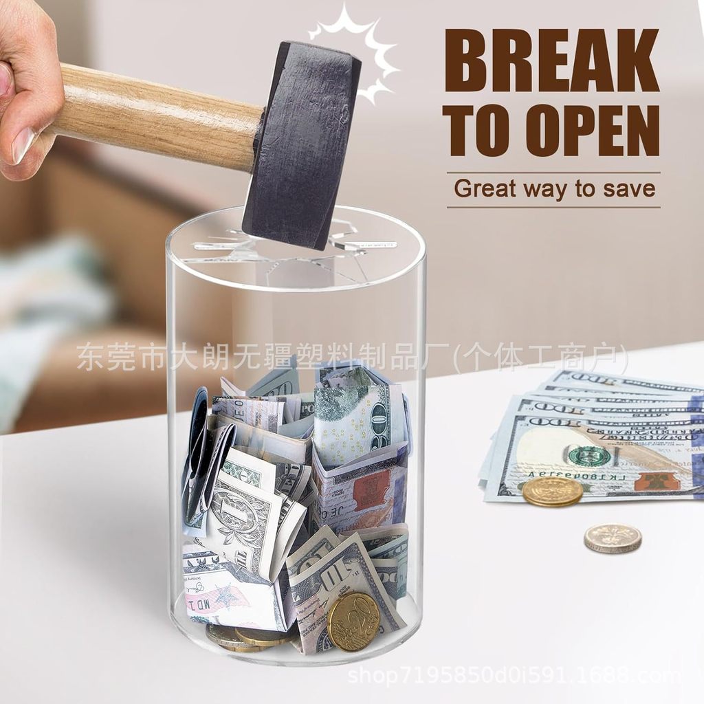 Trong suốt Acrylic Piggy Bank Hình trụ Dung tích lớn Piggy Bank Chỉ không thể vào được Piggy Bank VQ