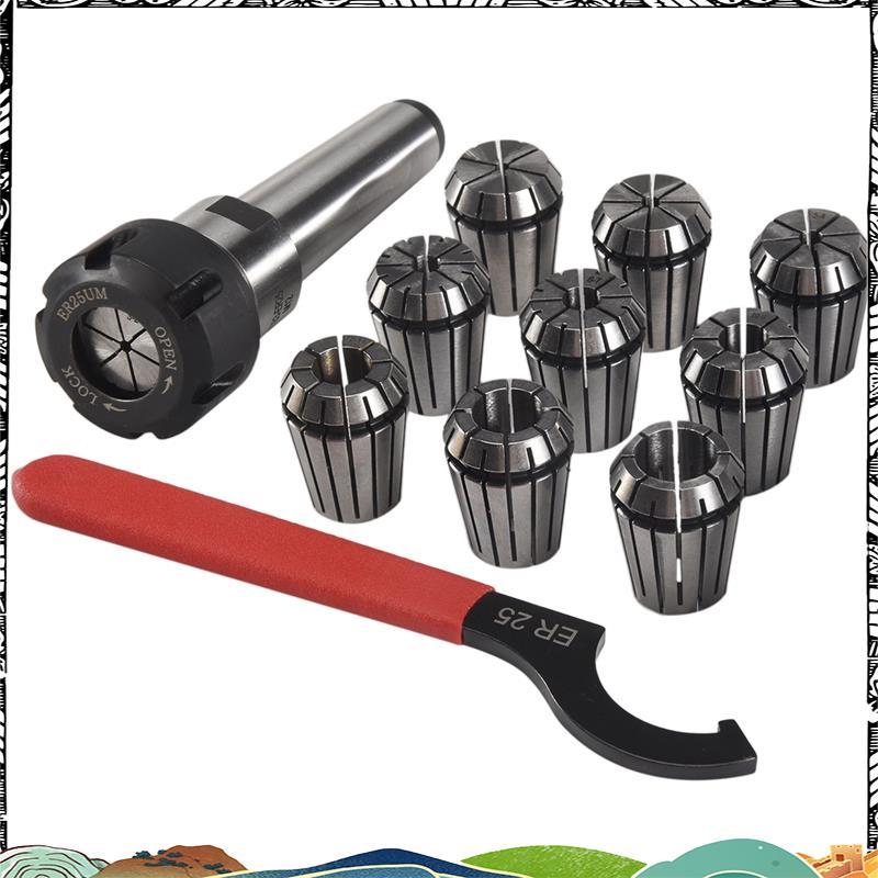9 Chiếc Er25 Lò Xo Collets + 1 Cái Mt3 Er25 Collet Chuck Morse Côn Giá Đỡ Cho Cnc Phay Tiện Dụng Cụ 