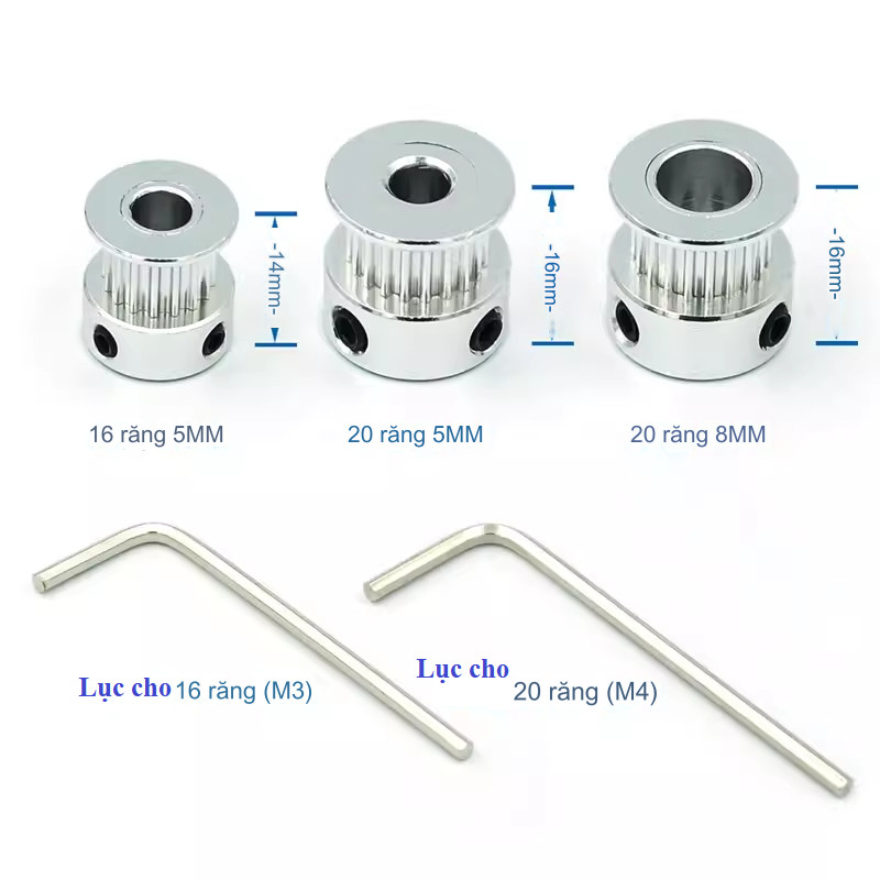 Pulley GT2 16 Răng 20 Răng Lỗ 5mm 8mm Bánh Răng Nhôm Cho Động Cơ Bước