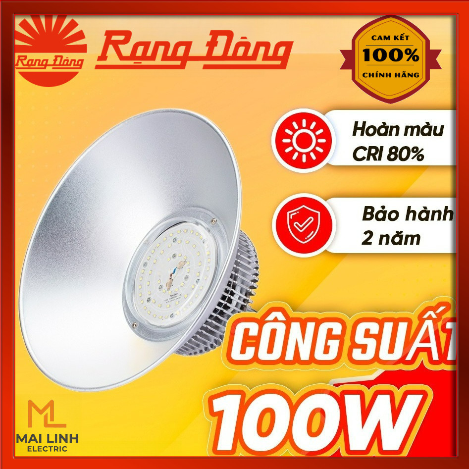 (Rạng Đông Chính Hãng) Đèn led Highbay nhà xưởng 100W (Nhôm Đúc) -Tản nhiệt, chiếu sáng liên tục Mod